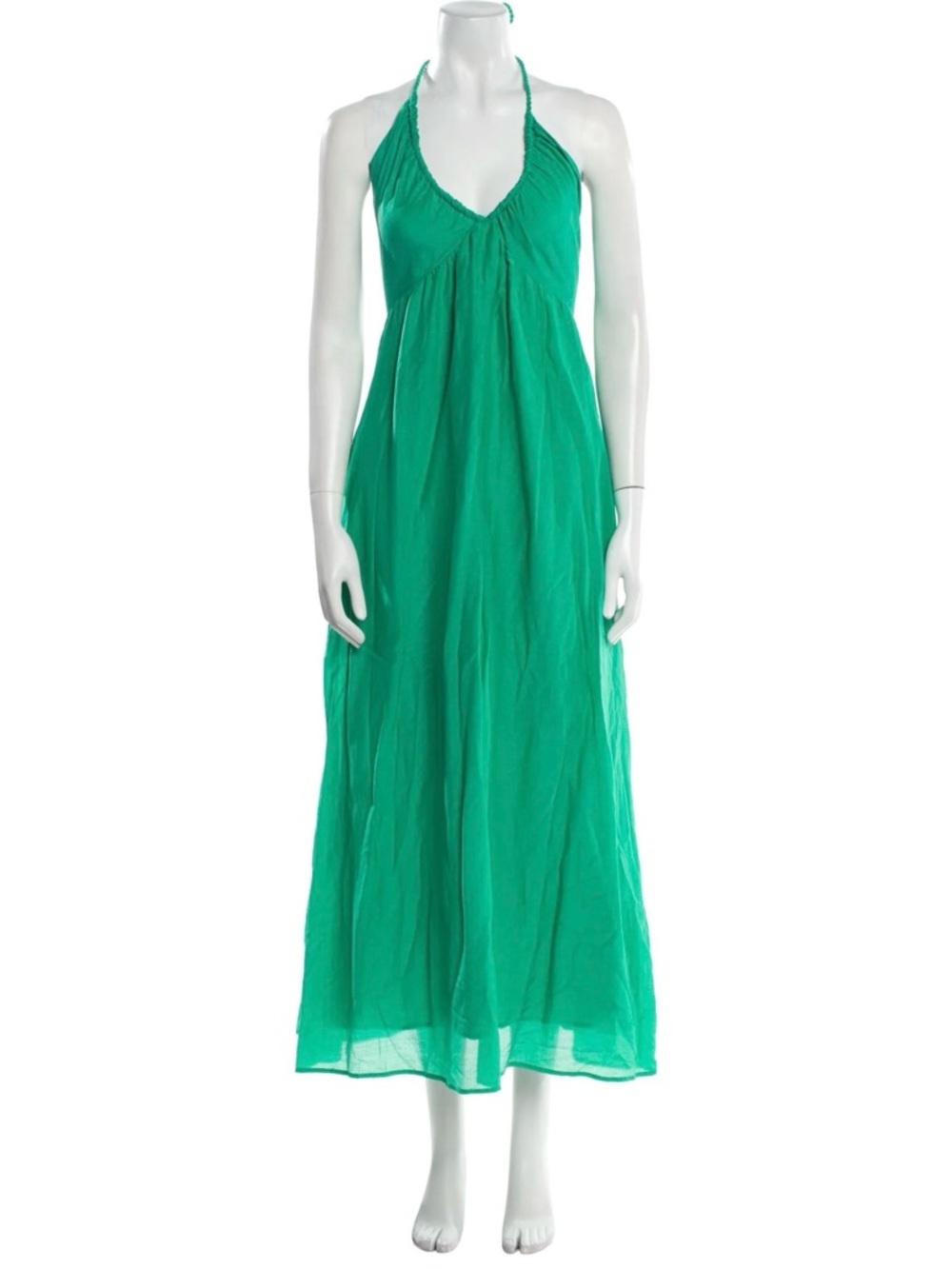 Xirena Maggie Deep V-Neck Poplin Halter Dress in Green Topaz